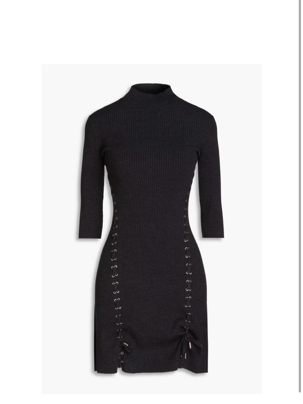 Maje Black Ribbed Knit Lace-Up Mini Dress